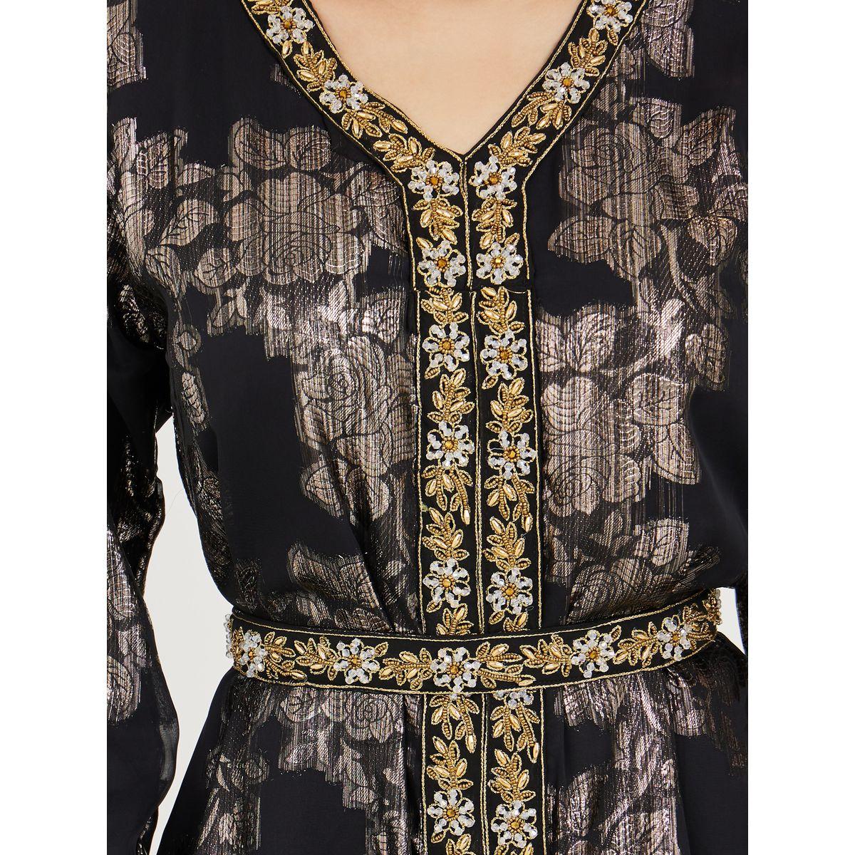 قفطان بتفاصيل مُطرّزة بالخرز مع حزام-women-arabicclothing-kaftan-image-3