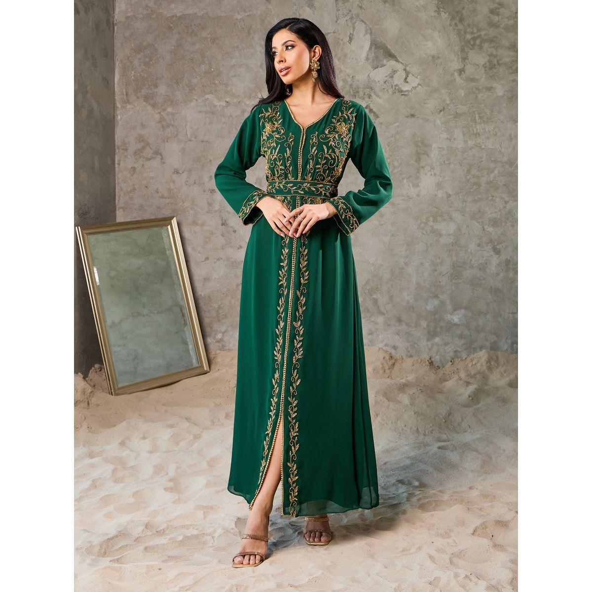Styli Handwork Beaded Detail Belted Kaftan-women-arabicclothing-kaftan-image-1