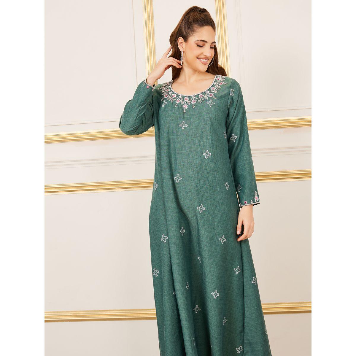 Amirah X Styli Cotton Beaded Detail Printed Jalabiya-women-arabicclothing-jalabiyas-image-2