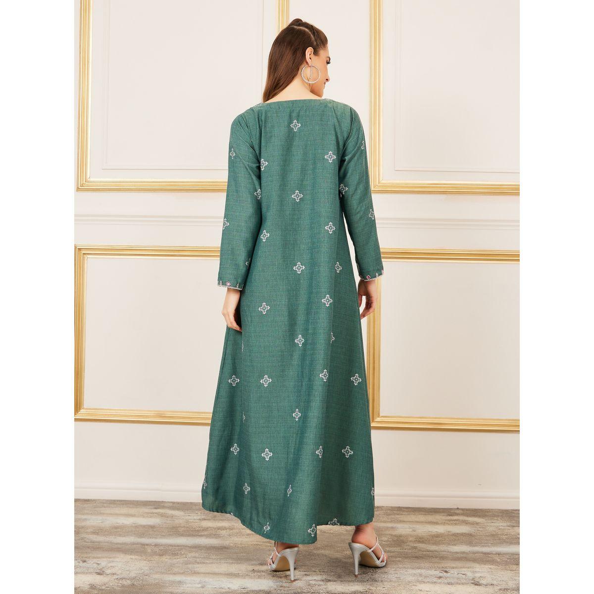 Amirah X Styli Cotton Beaded Detail Printed Jalabiya-women-arabicclothing-jalabiyas-image-4