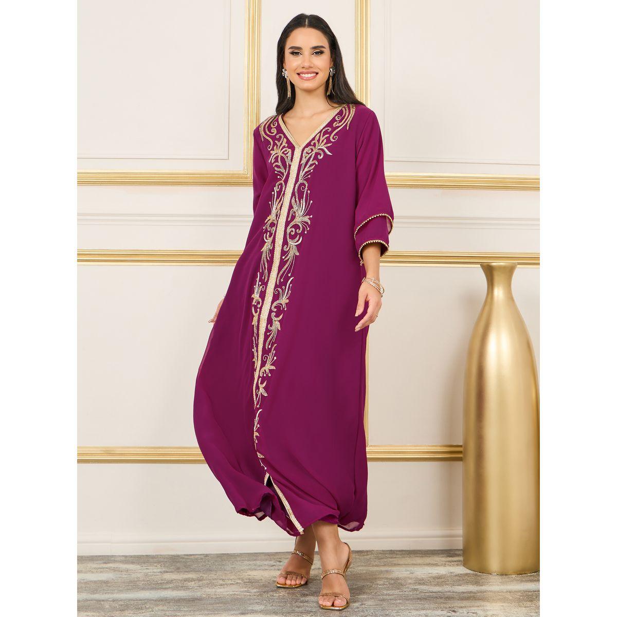 Styli Handwork Beaded Detail Lace Embroidered Kaftan with Layered Sleeves-women-arabicclothing-kaftan-image-1