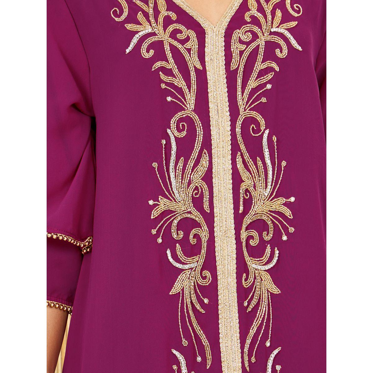 Styli Handwork Beaded Detail Lace Embroidered Kaftan with Layered Sleeves-women-arabicclothing-kaftan-image-3