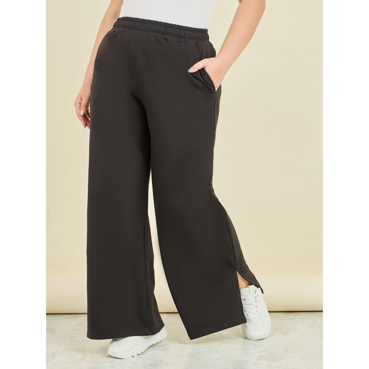 Styli Plus Size Mid Rise Terry Joggers with Side Slit-women-clothing-bottoms-joggers-image-1