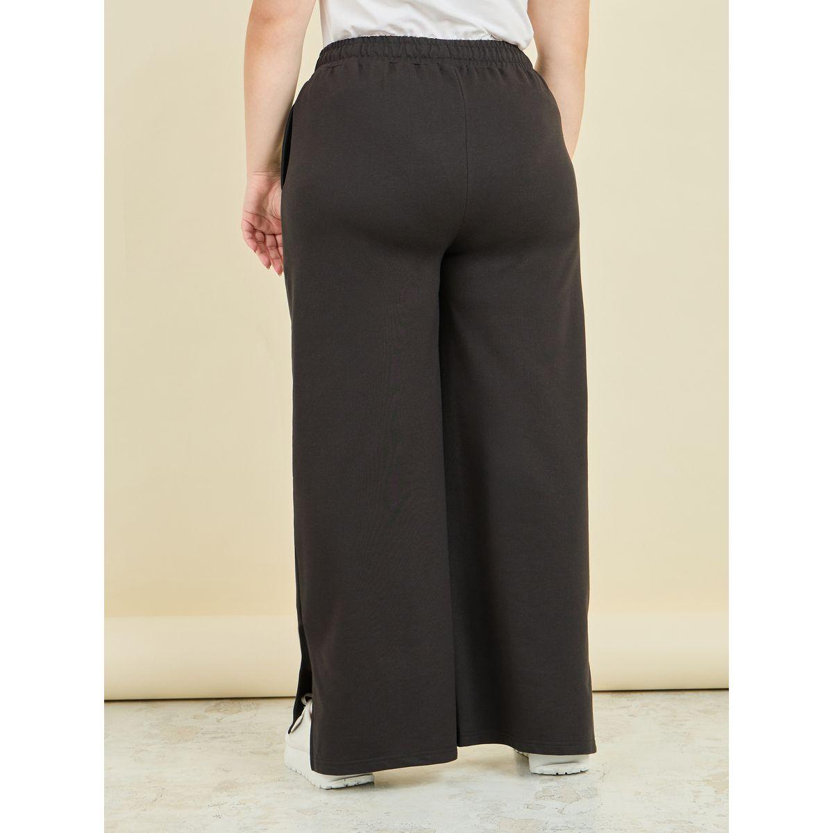 بنطال سادة بمقاس كبير وارجل واسعة مع شق جانبي-women-clothing-bottoms-joggers-image-4