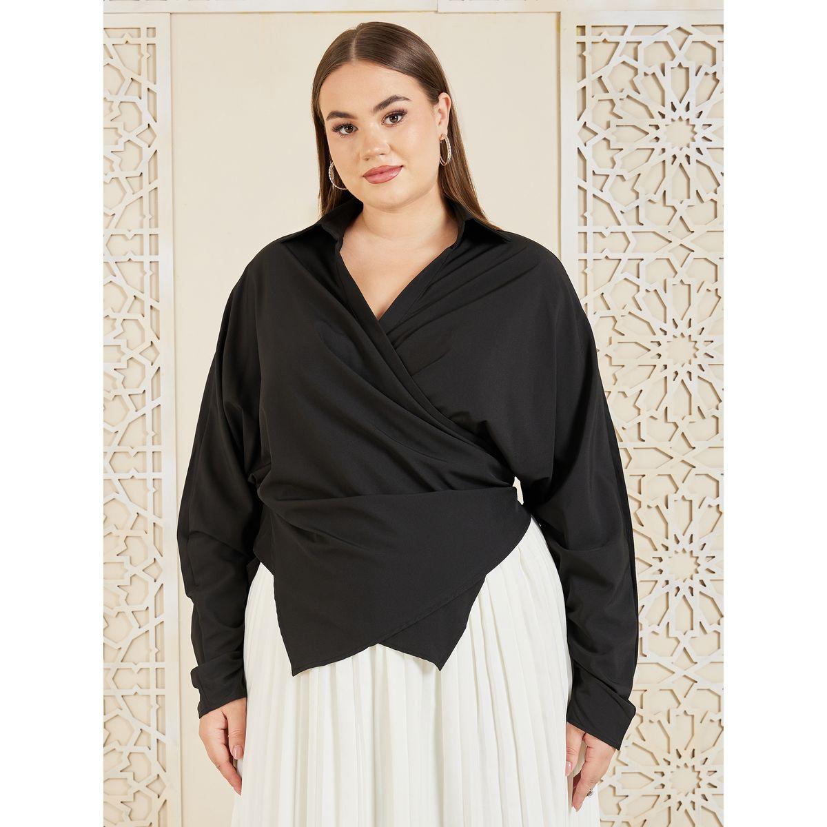 بلوزة بمقاس كبير وحافة غير متماثلة الطول-women-clothing-shirtsandblouses-blouses-image-4