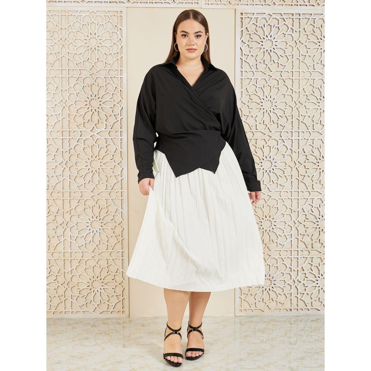 بلوزة بمقاس كبير وحافة غير متماثلة الطول-women-clothing-shirtsandblouses-blouses-image-3