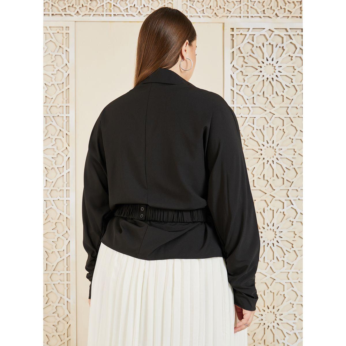 بلوزة بمقاس كبير وحافة غير متماثلة الطول-women-clothing-shirtsandblouses-blouses-image-1