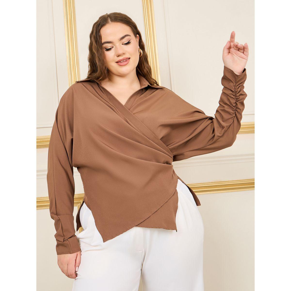 Styli Plus Asymmetric Hem Collared Wrap Top-women-clothing-shirtsandblouses-blouses-image-1