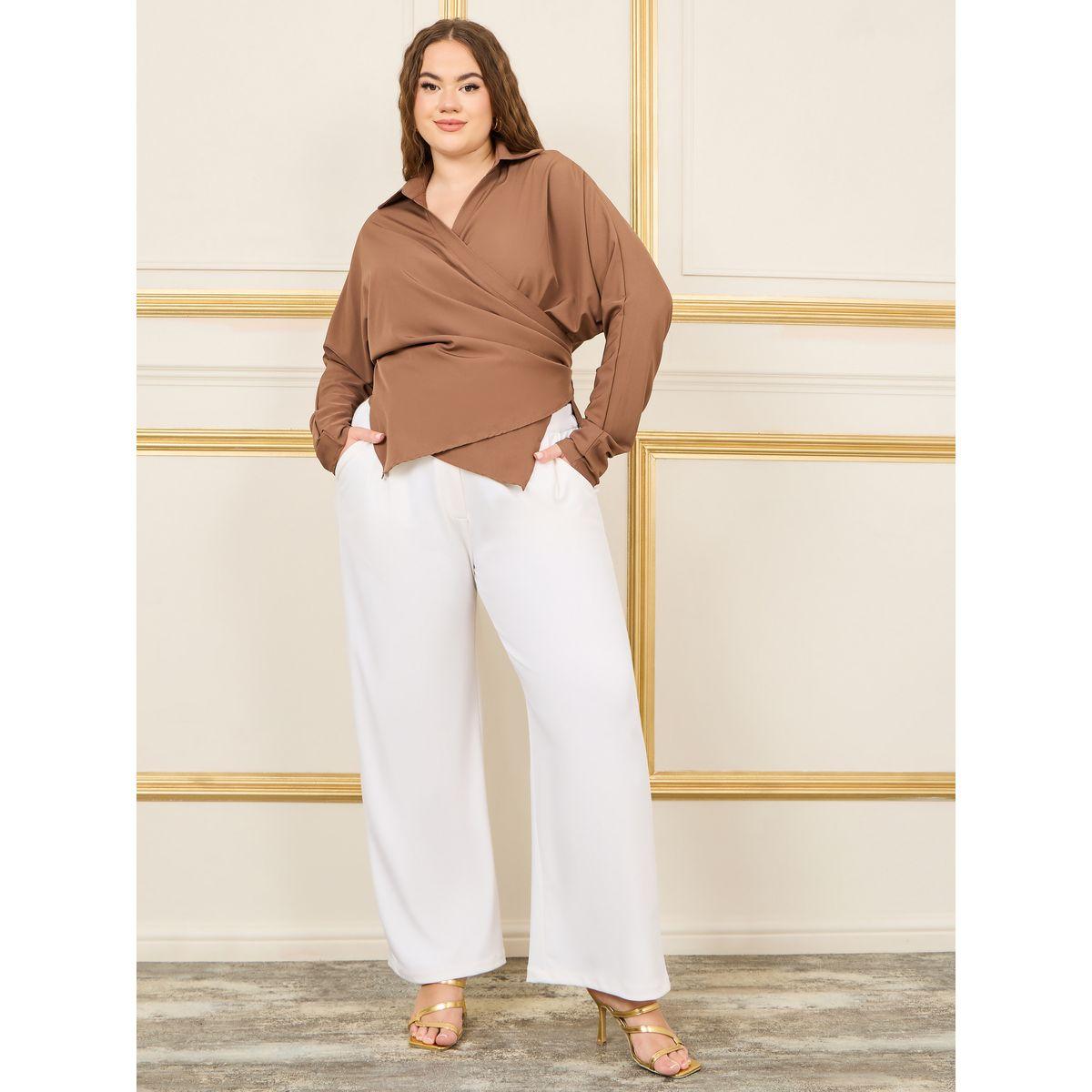 Styli Plus Asymmetric Hem Collared Wrap Top-women-clothing-shirtsandblouses-blouses-image-2