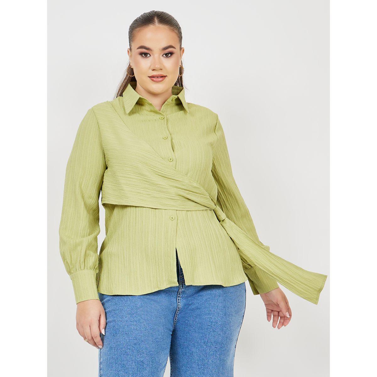 Styli Plus Wrap Style Button Down Shirt-women-clothing-shirtsandblouses-blouses-image-1