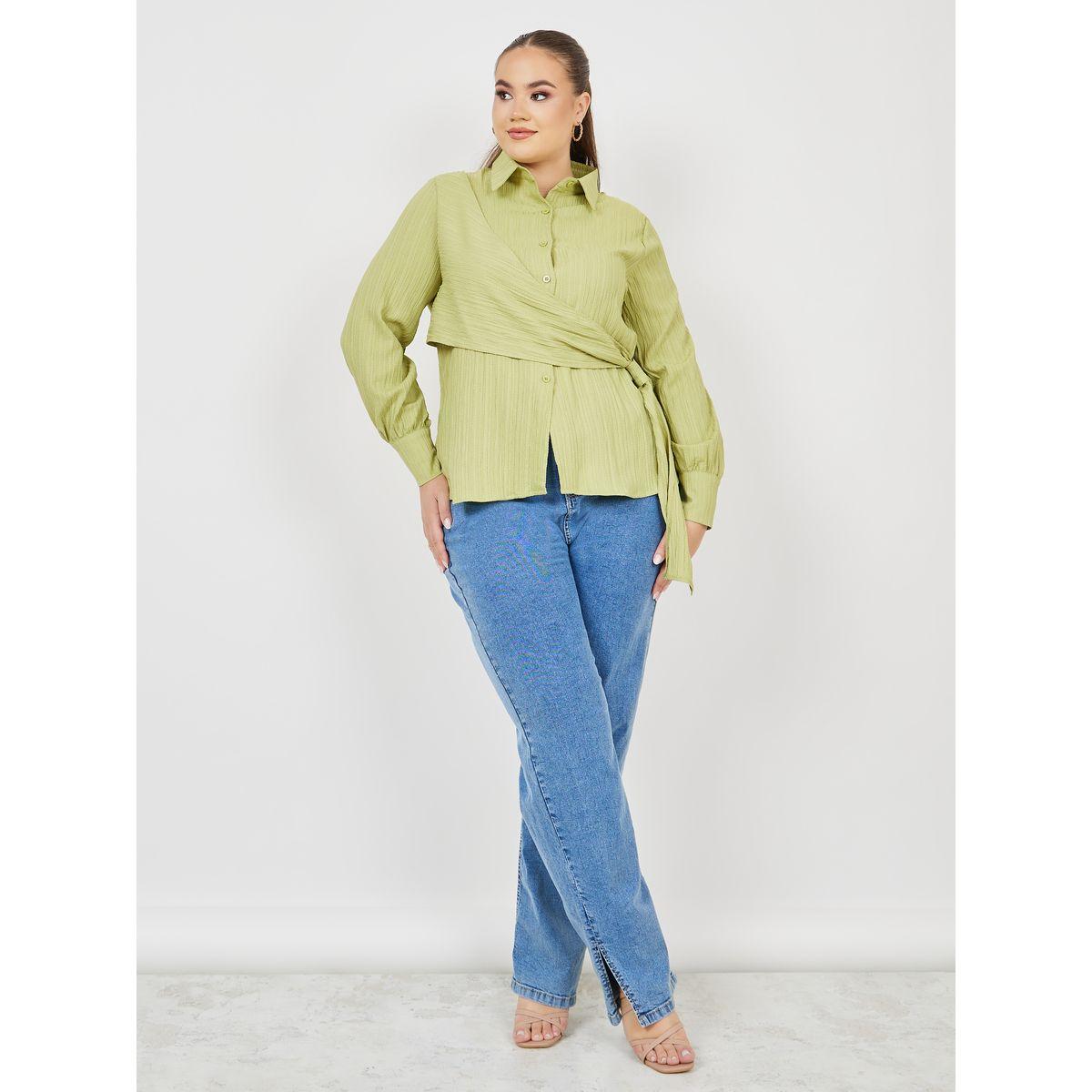 بلوزة بمقاس كبير ونمط لف مع أزرار-women-clothing-shirtsandblouses-blouses-image-2