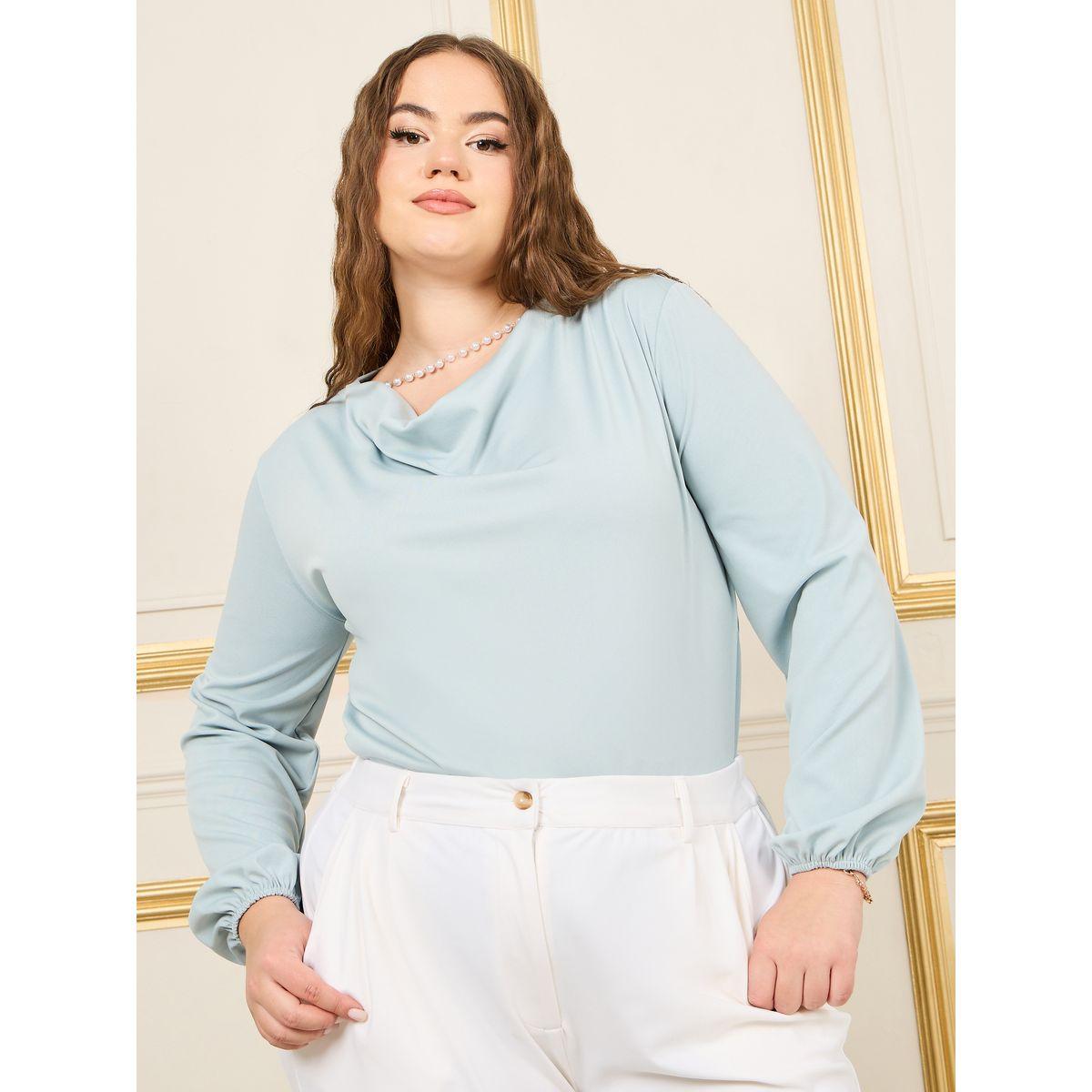 بلوزة بمقاس كبير وياقة منسدلة-women-clothing-shirtsandblouses-blouses-image-1