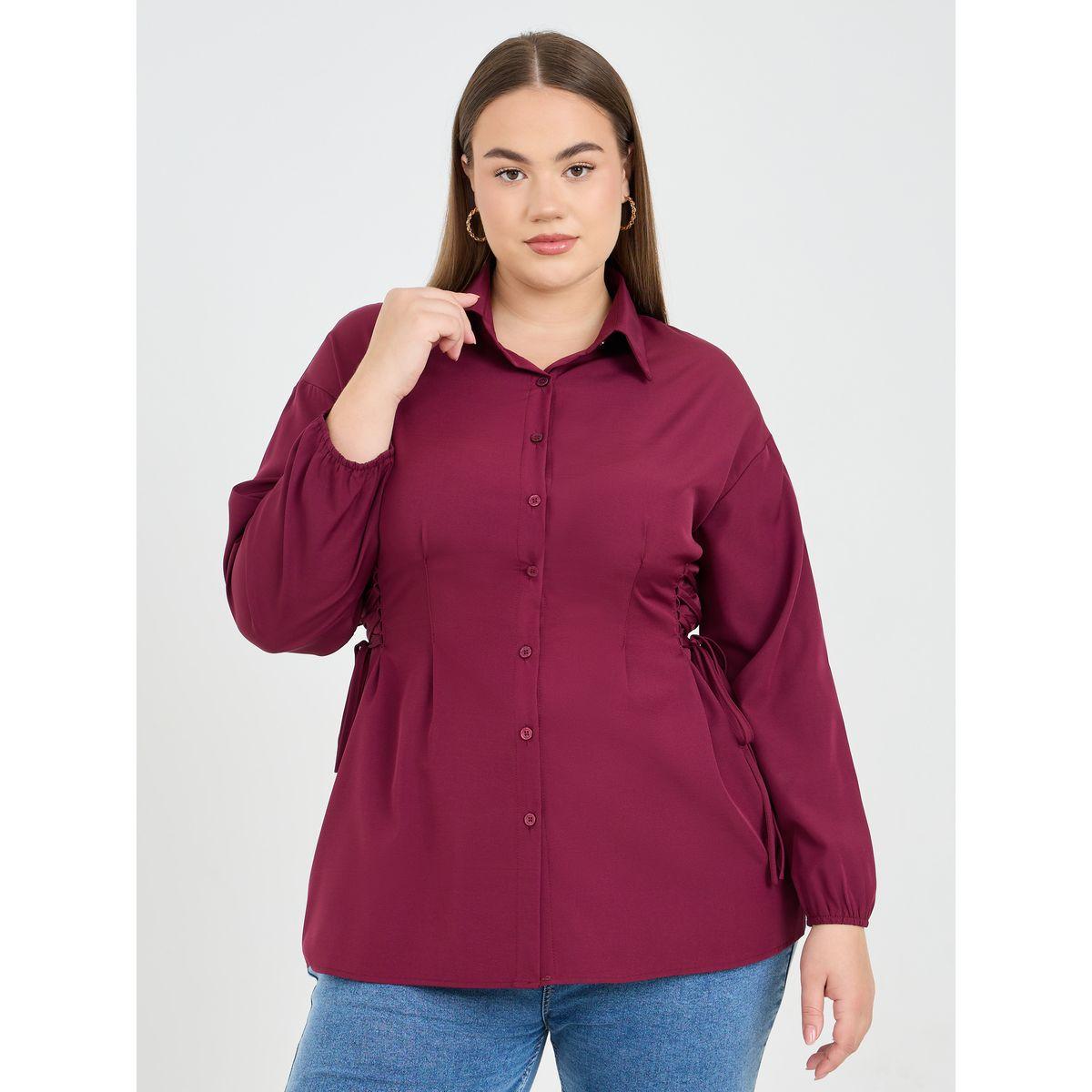 Styli Plus Side Tie Up Button Down Shirt-women-clothing-shirtsandblouses-shirts-image-1