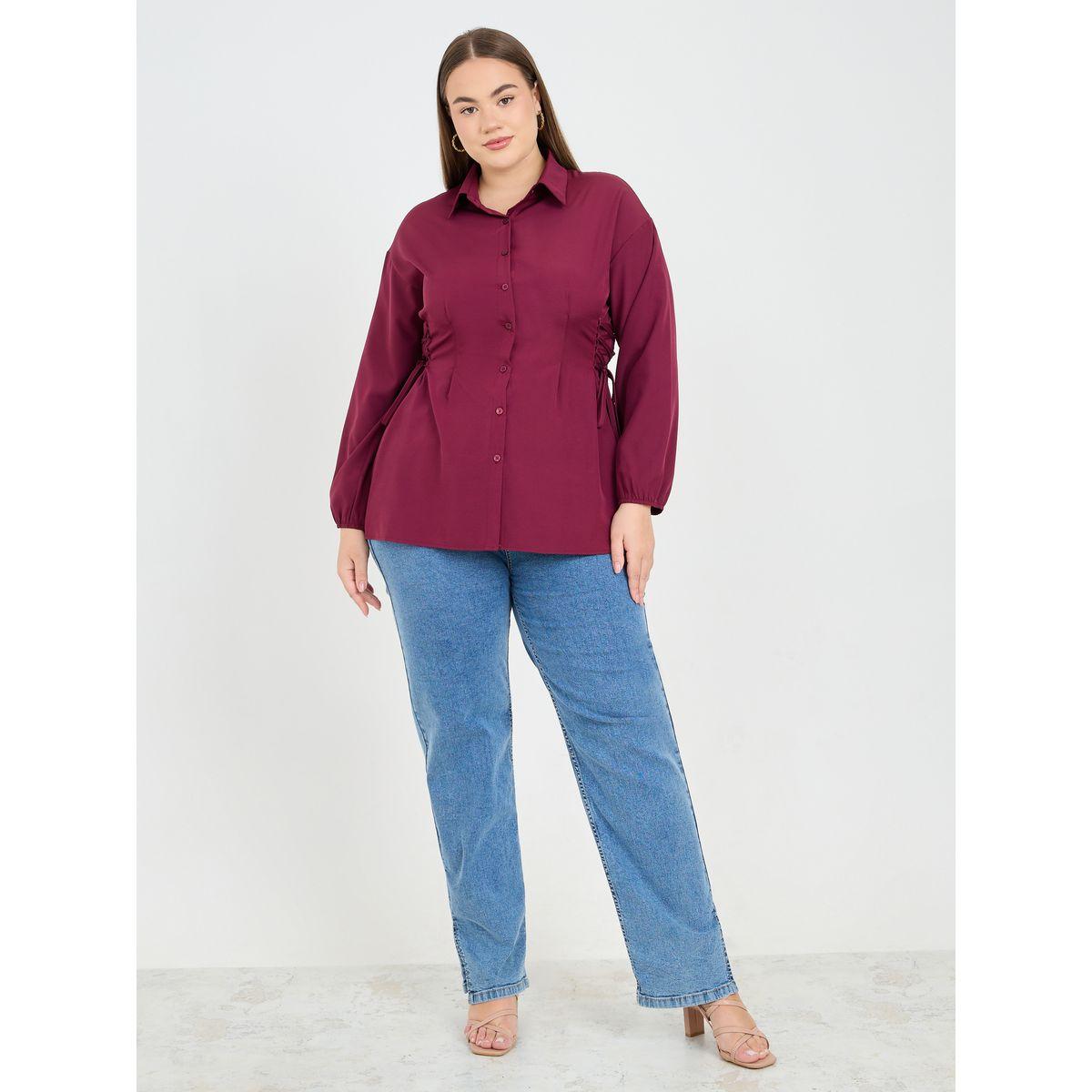 Styli Plus Side Tie Up Button Down Shirt-women-clothing-shirtsandblouses-shirts-image-2