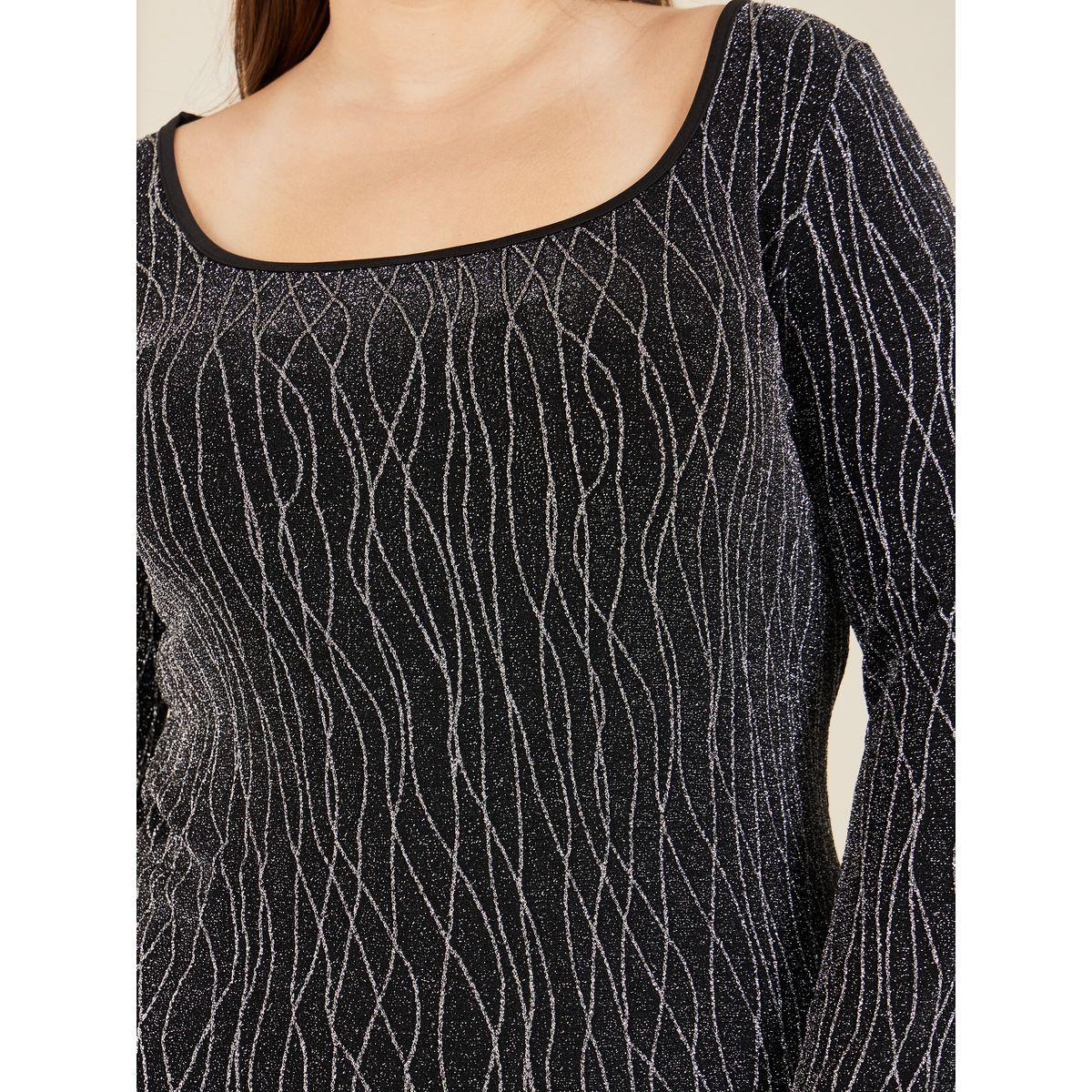 Styli Plus Embellished Abstract Textured Bell Sleeve Fitted Knit Top-women-clothing-shirtsandblouses-blouses-image-4