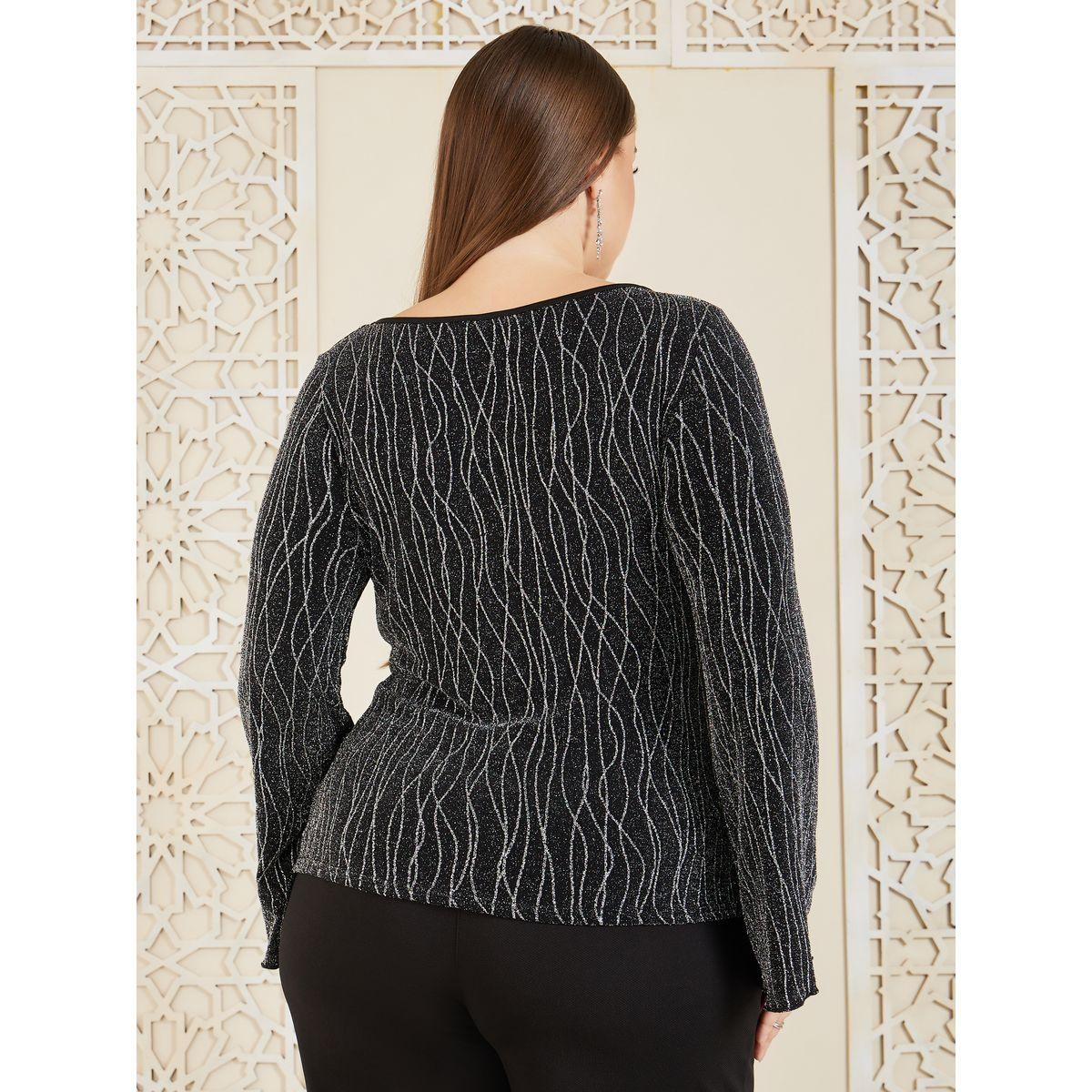 Styli Plus Embellished Abstract Textured Bell Sleeve Fitted Knit Top-women-clothing-shirtsandblouses-blouses-image-5