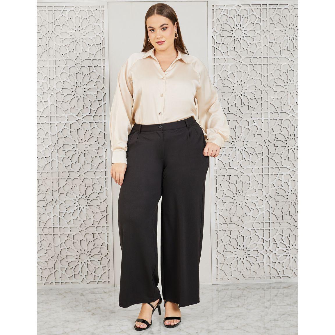 Styli Plus Satin V Neck Collared Long Sleeve Shirt-women-clothing-shirtsandblouses-shirts-image-3