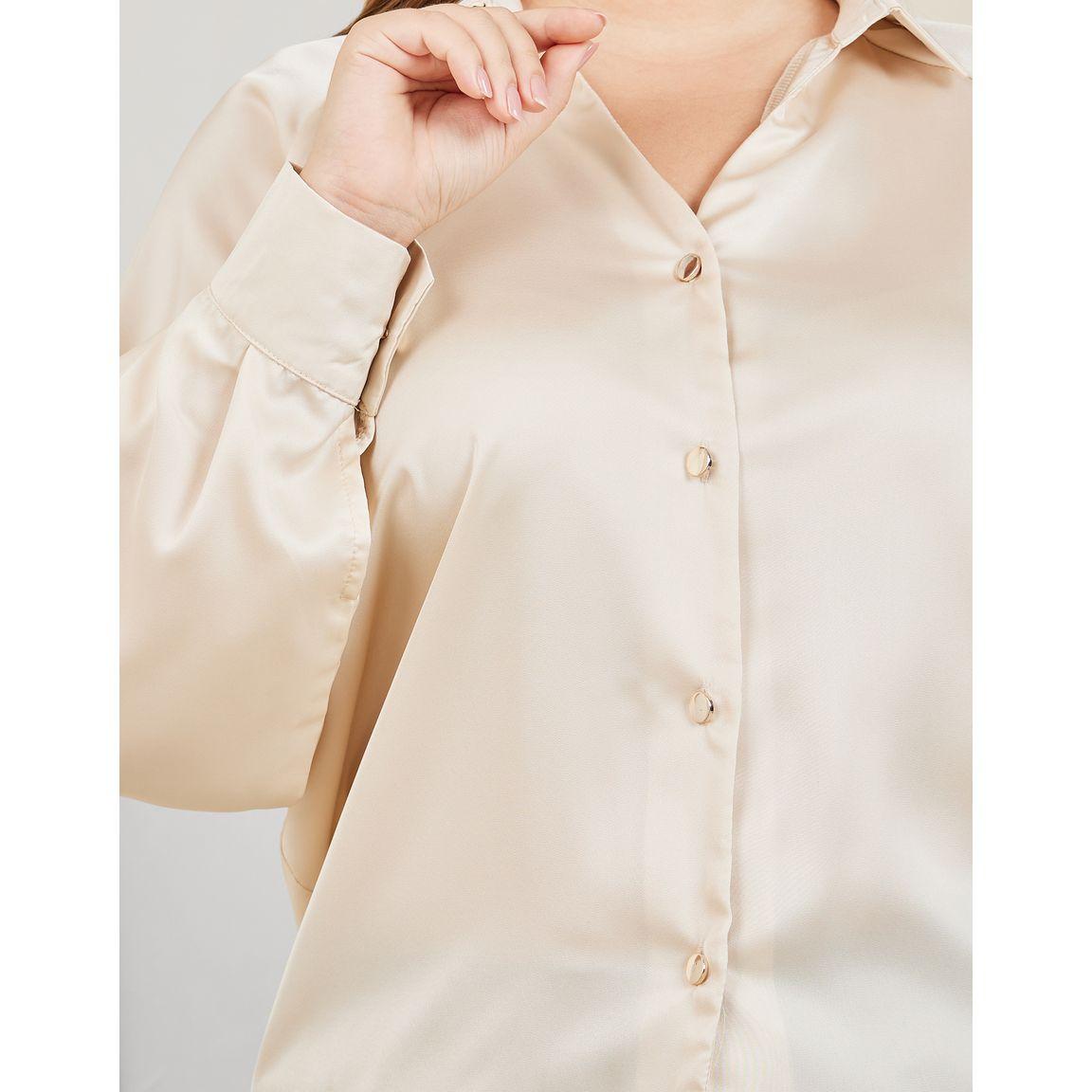 Styli Plus Satin V Neck Collared Long Sleeve Shirt-women-clothing-shirtsandblouses-shirts-image-4