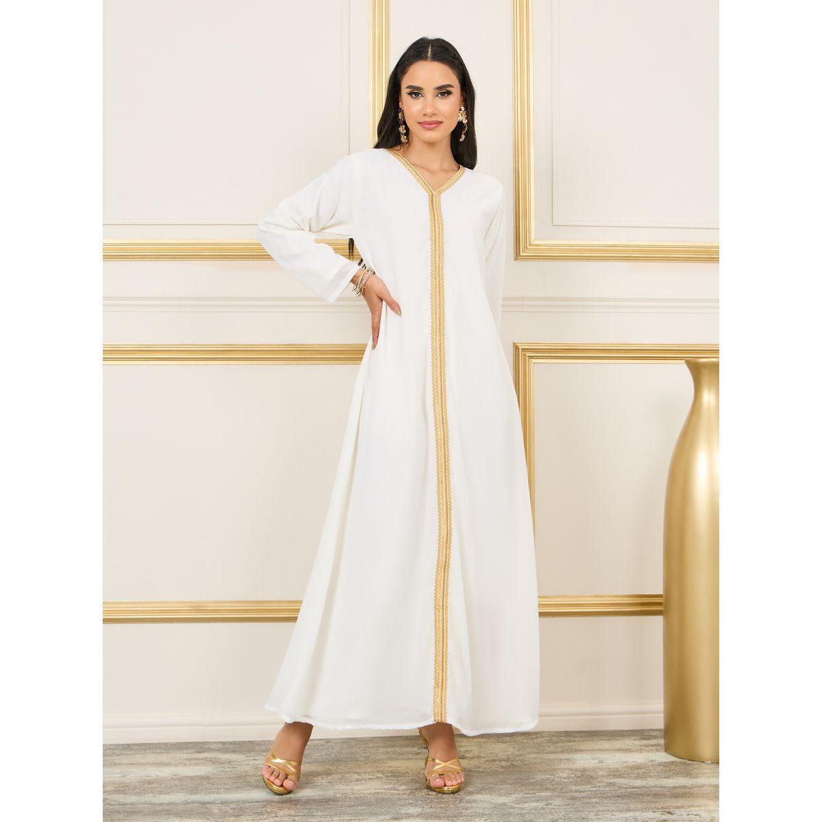 Styli Handwork Lace Embroidered Rhinestone Detail Kaftan with Layer Sleeves-women-arabicclothing-kaftan-image-4