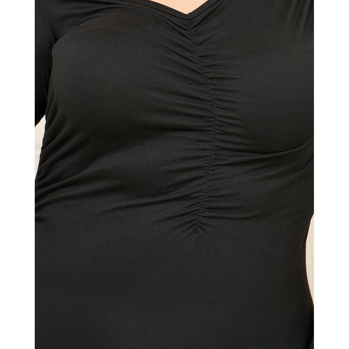 Styli Plus Asymmetric Neck Ruched Detail Bodysuit-women-clothing-tshirts-image-4