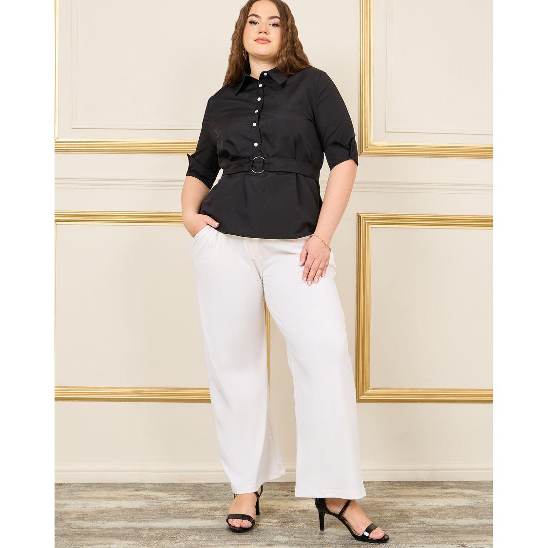 Styli Plus Button Down Ring Buckle Waist Shirt-women-clothing-shirtsandblouses-shirts-image-2