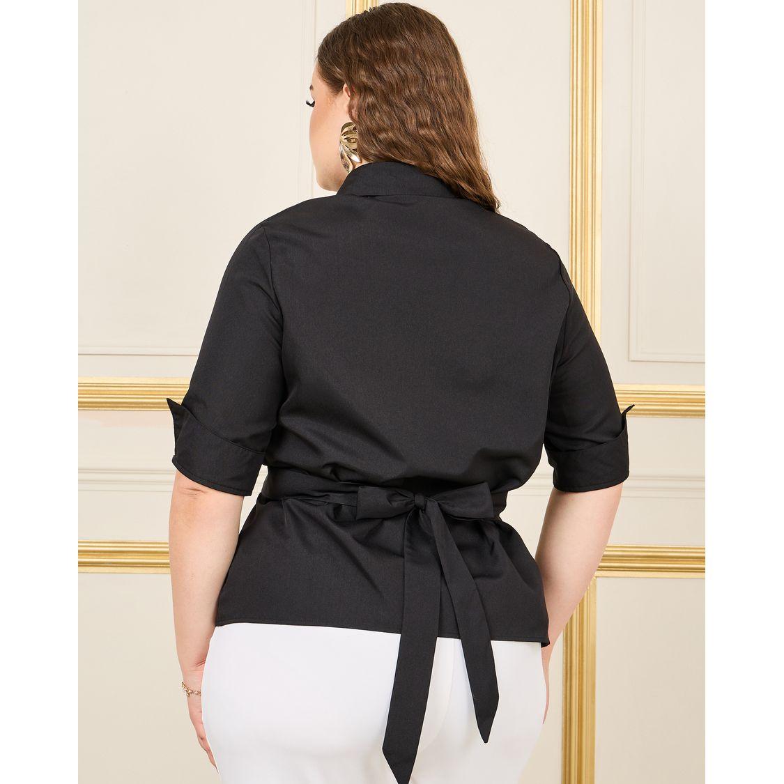 Styli Plus Button Down Ring Buckle Waist Shirt-women-clothing-shirtsandblouses-shirts-image-4