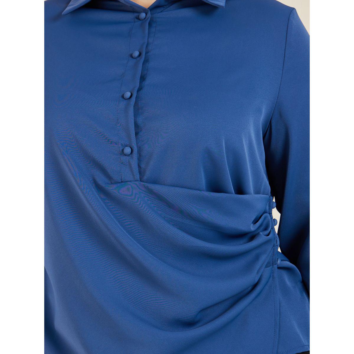 Styli Plus Asymmetric Hem Wrap Button Closure Collared Top-women-clothing-shirtsandblouses-blouses-image-3