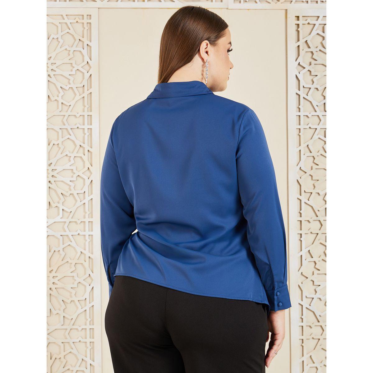 Styli Plus Asymmetric Hem Wrap Button Closure Collared Top-women-clothing-shirtsandblouses-blouses-image-4