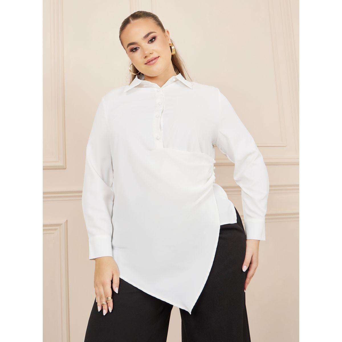 Styli Plus Asymmetric Hem Wrap Button Closure Collared Top-women-clothing-shirtsandblouses-blouses-image-3