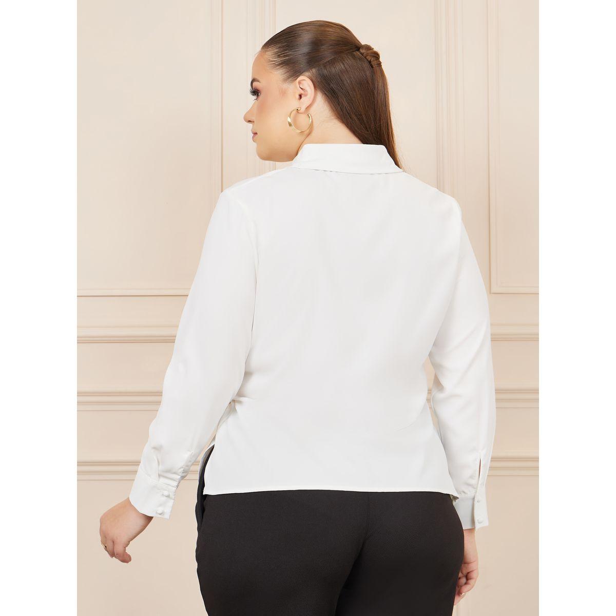 Styli Plus Asymmetric Hem Wrap Button Closure Collared Top-women-clothing-shirtsandblouses-blouses-image-5