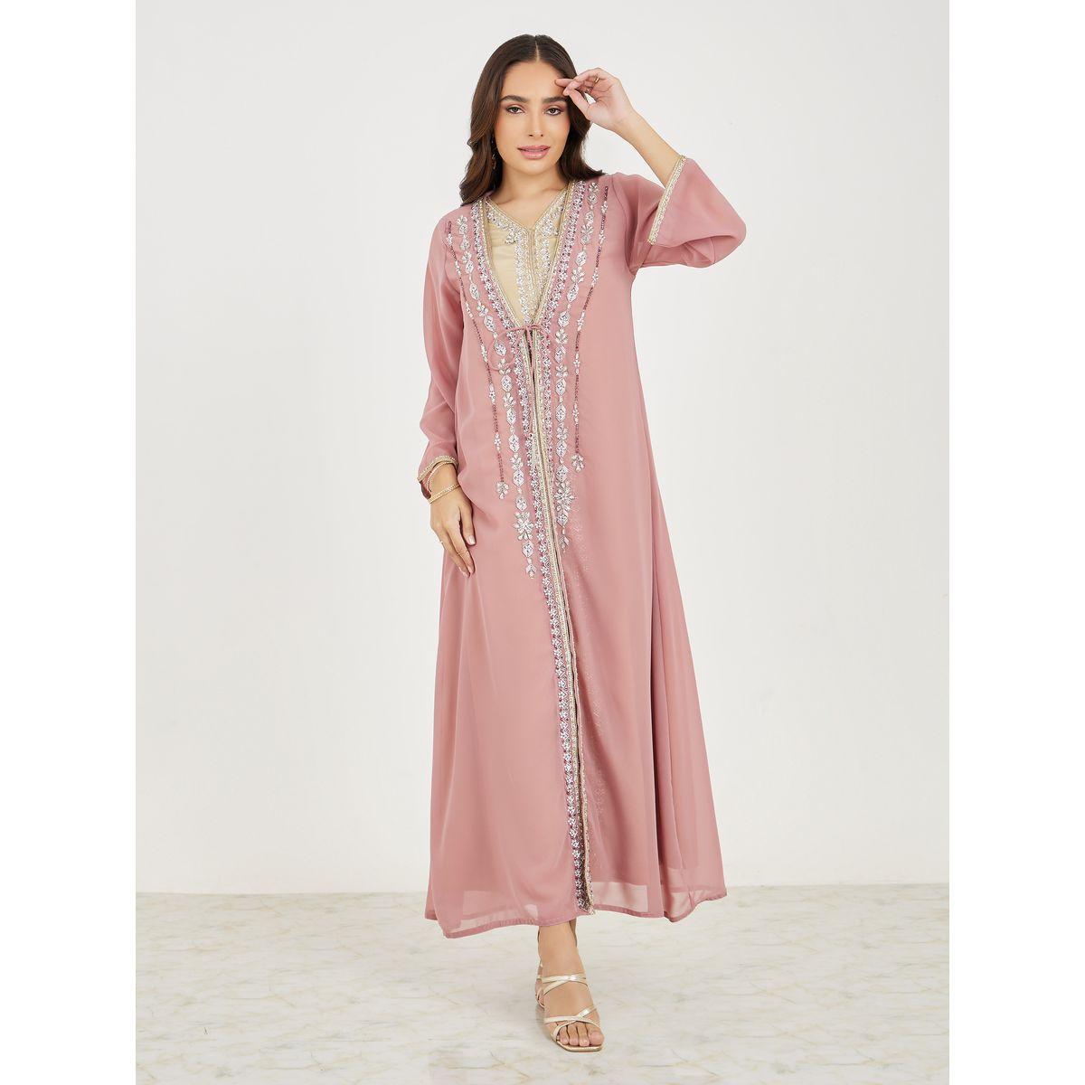 Styli Hand Embroidered Beaded Kaftan & Under Dress Set-women-arabicclothing-kaftan-image-2