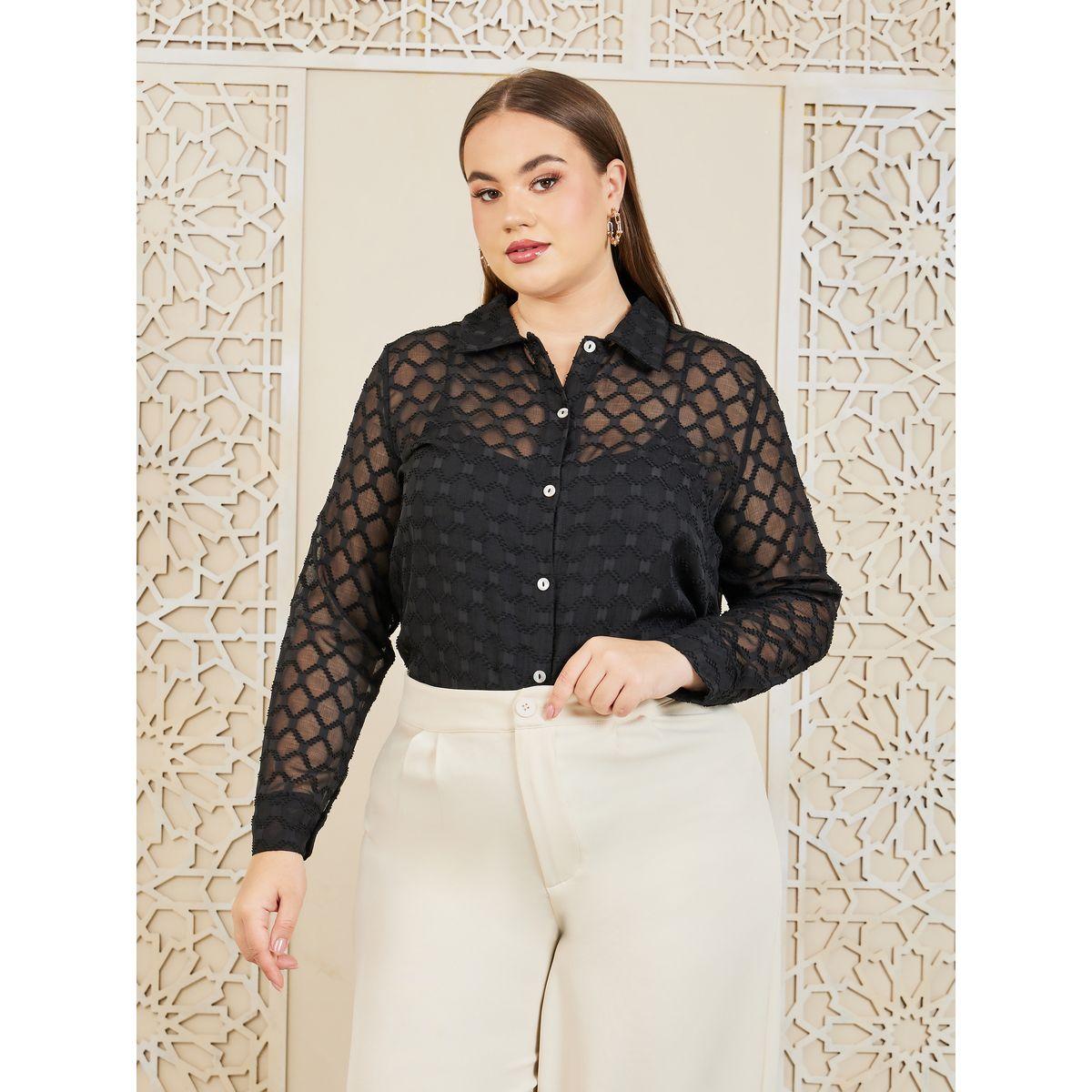 Styli Plus Dobby Texture Sheer Regular Fit Shirt-women-clothing-shirtsandblouses-shirts-image-1