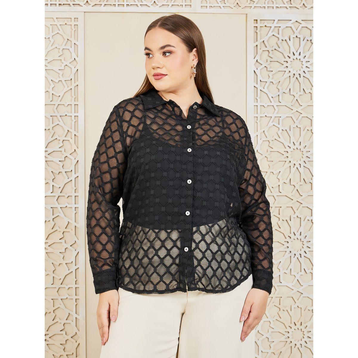 Styli Plus Dobby Texture Sheer Regular Fit Shirt-women-clothing-shirtsandblouses-shirts-image-2