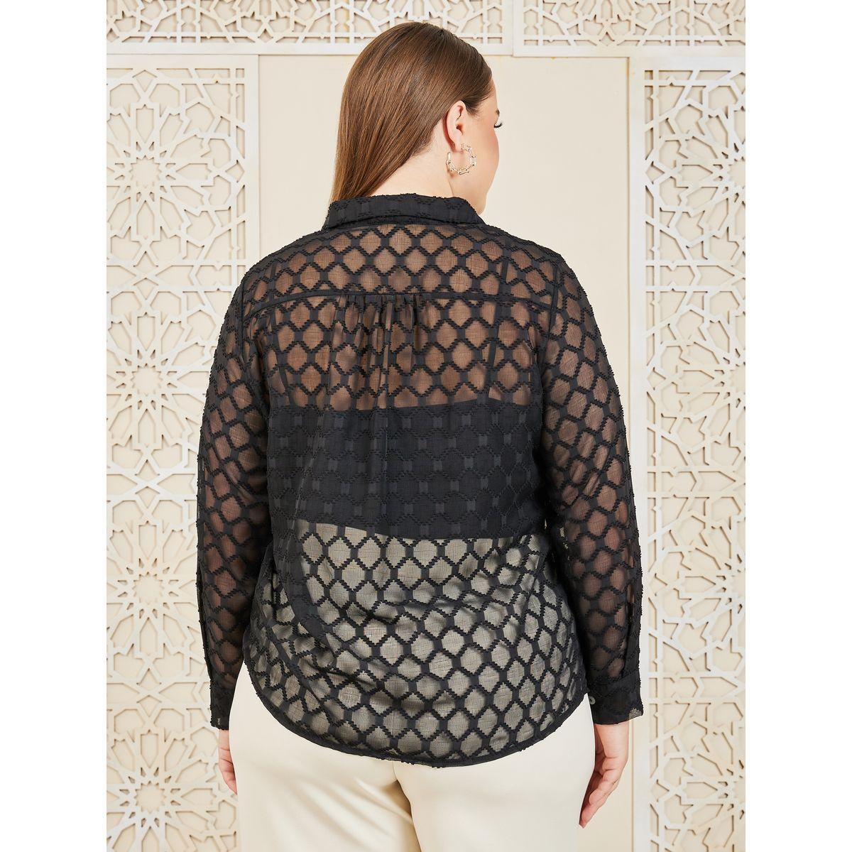 Styli Plus Dobby Texture Sheer Regular Fit Shirt-women-clothing-shirtsandblouses-shirts-image-5
