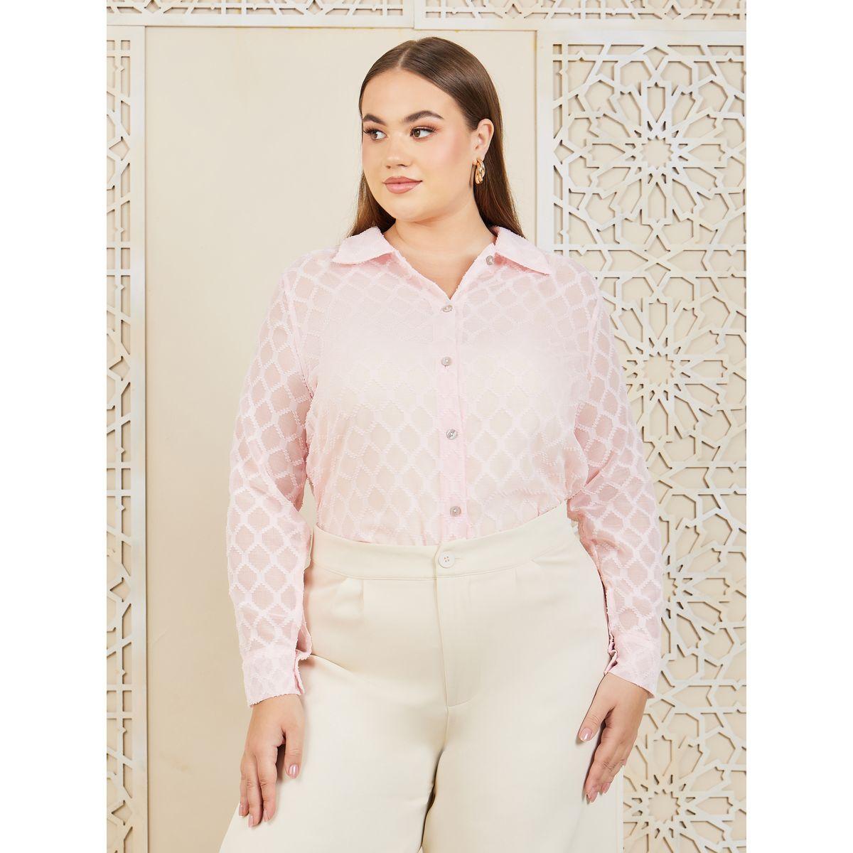 Styli Plus Dobby Texture Sheer Regular Fit Shirt-women-clothing-shirtsandblouses-shirts-image-1