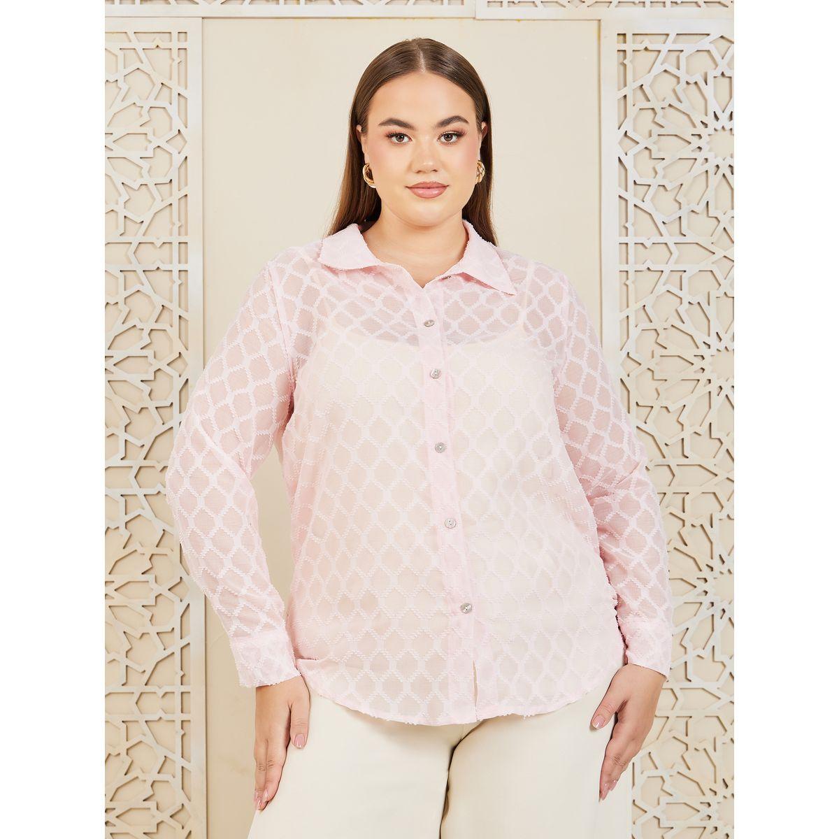Styli Plus Dobby Texture Sheer Regular Fit Shirt-women-clothing-shirtsandblouses-shirts-image-2