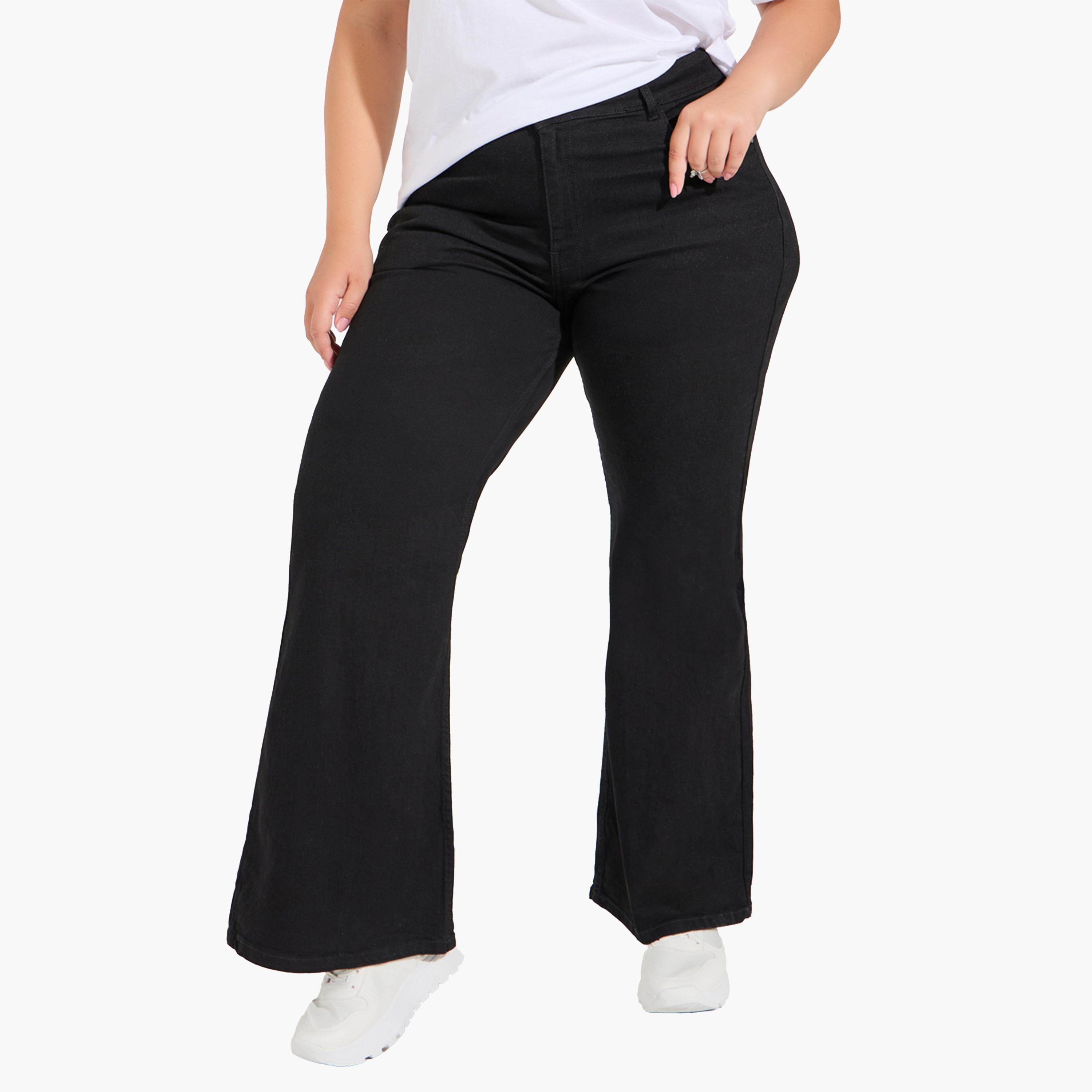 ستايلي - بنطال جينز واسع الساق بخصر متوسط الارتفاع بمقاسات كبيرة-women-clothing-bottoms-jeans-image-1