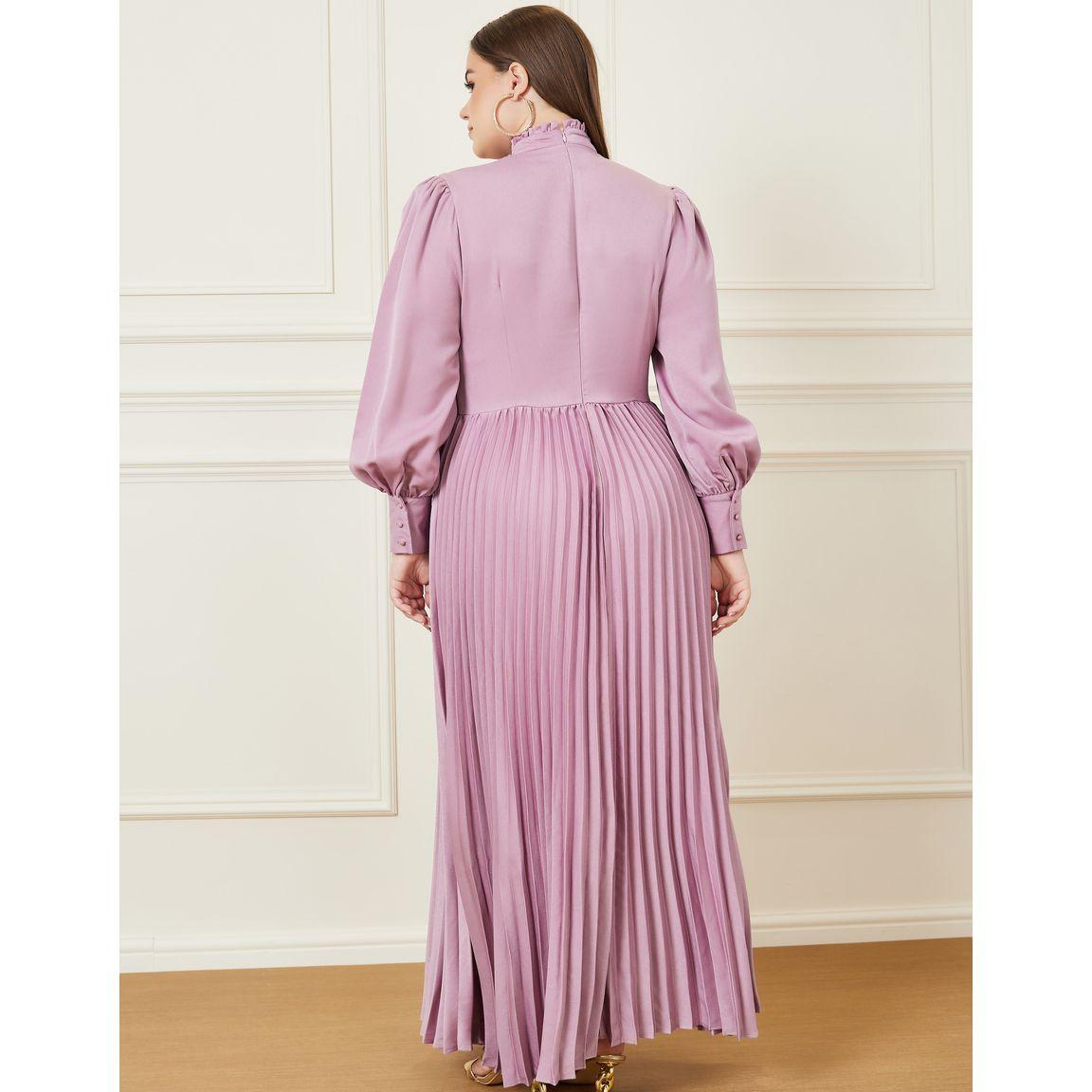 Styli Plus Accordion Pleat Button Detail High Neck A-Line Maxi Dress-women-clothing-dresses-image-5