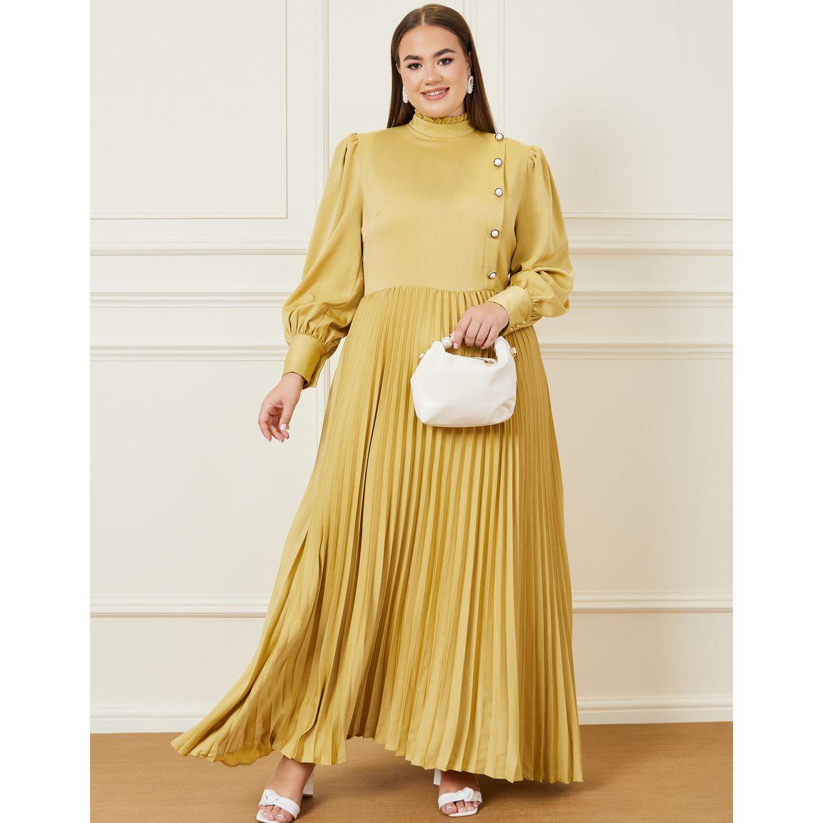 فستان طويل بياقة عالية وتفاصيل أزرار-women-clothing-dresses-image-1