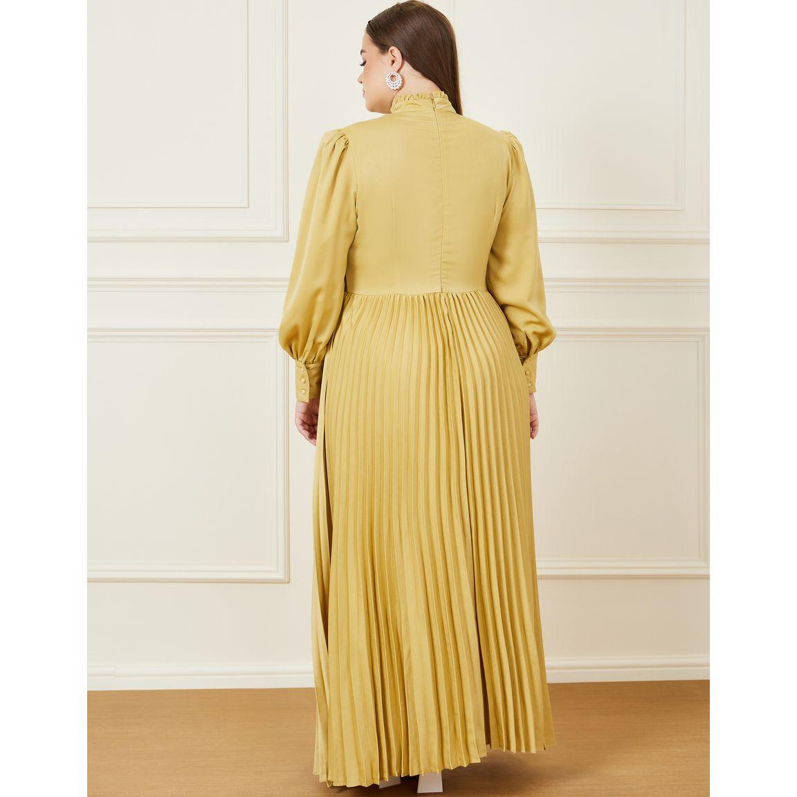 Styli Plus Accordion Pleat Button Detail High Neck A-Line Maxi Dress-women-clothing-dresses-image-5