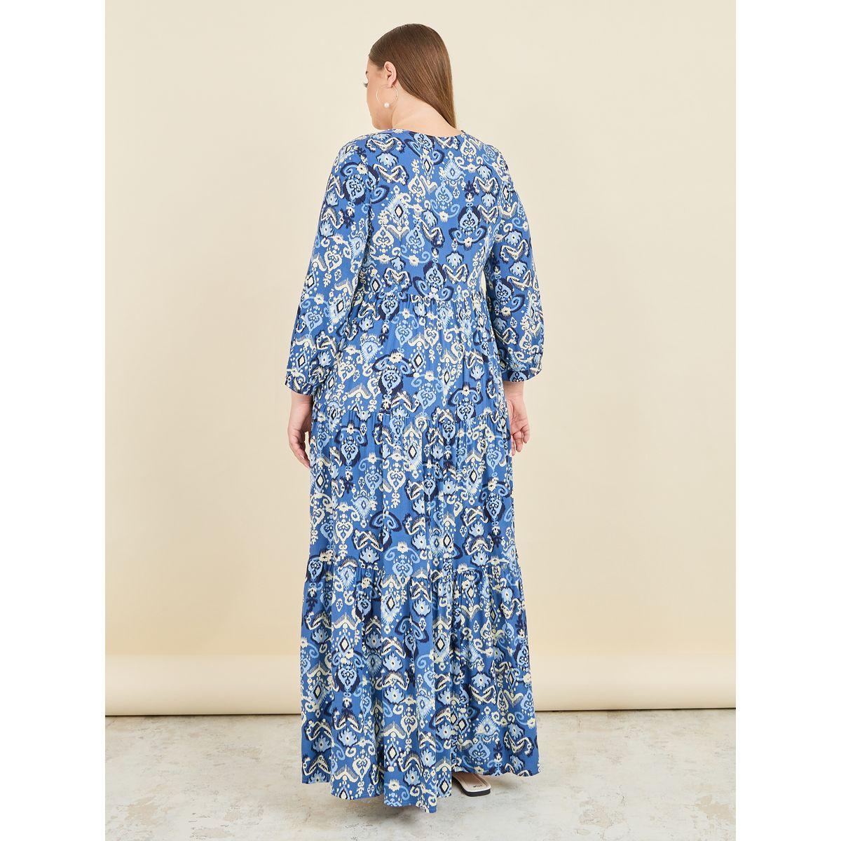 Styli Plus Embroidered Neck Ikat Print Tiered Maxi Dress-women-clothing-dresses-image-4
