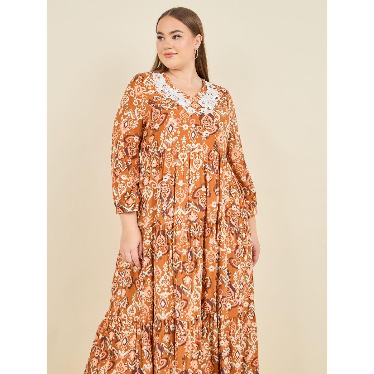 Styli Plus Embroidered Neck Ikat Print Tiered Maxi Dress-women-clothing-dresses-image-2