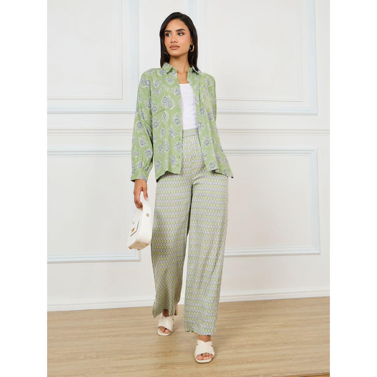 مجموعة من بنطال مع بلوزة مطبعة بالكامل-women-clothing-coordsets-image-1