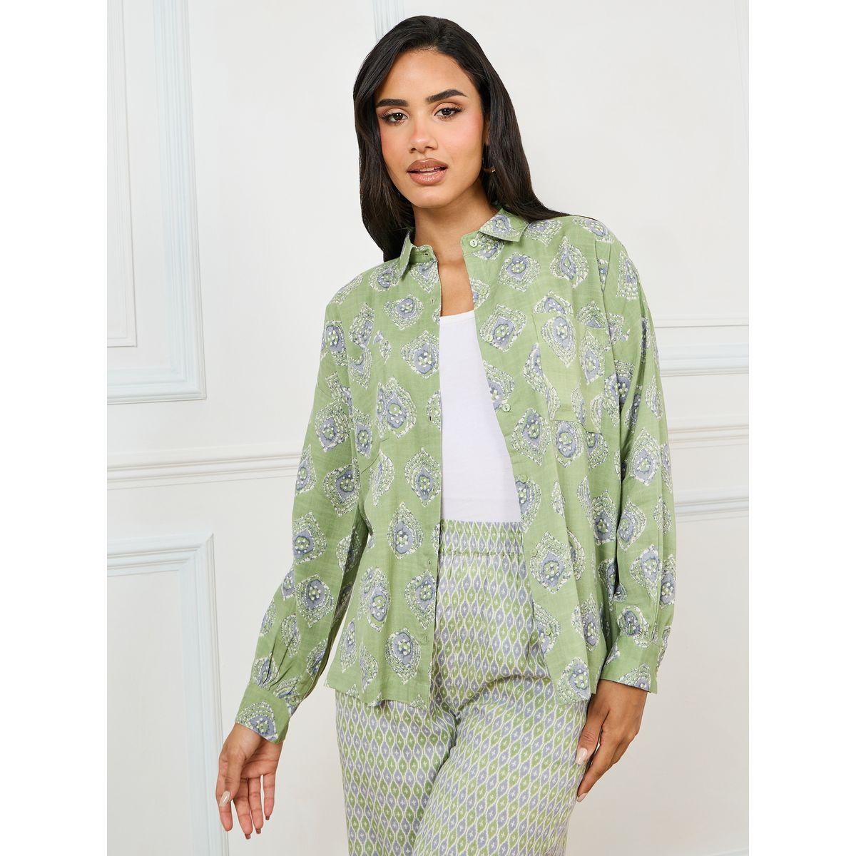 مجموعة من بنطال مع بلوزة مطبعة بالكامل-women-clothing-coordsets-image-3