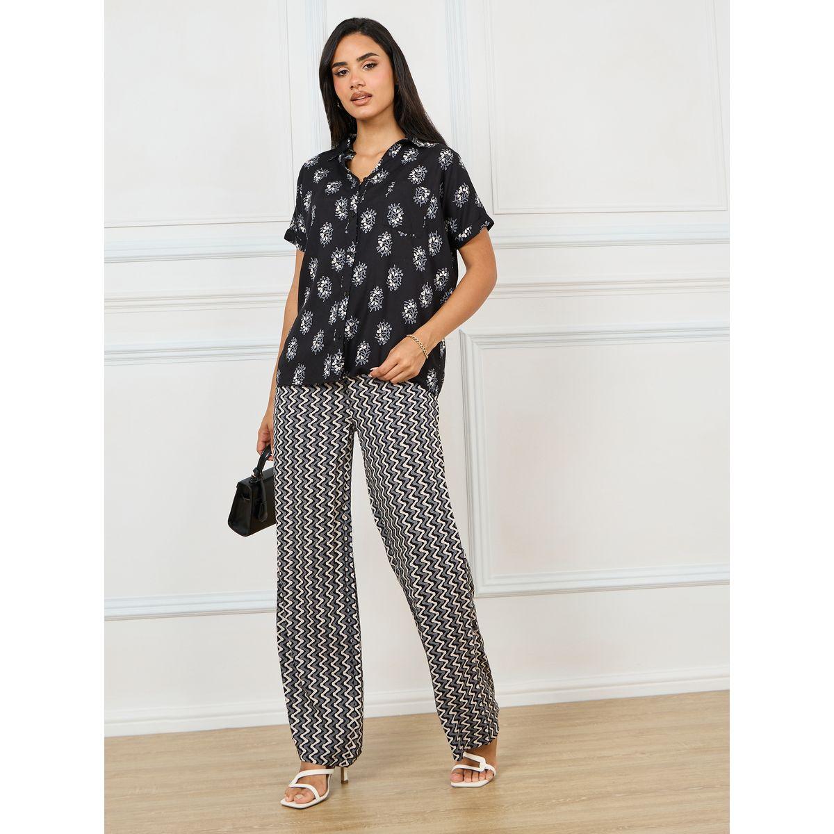Styli Elevate All Over Print Shirt & Straight Pants Set-women-clothing-coordsets-image-1