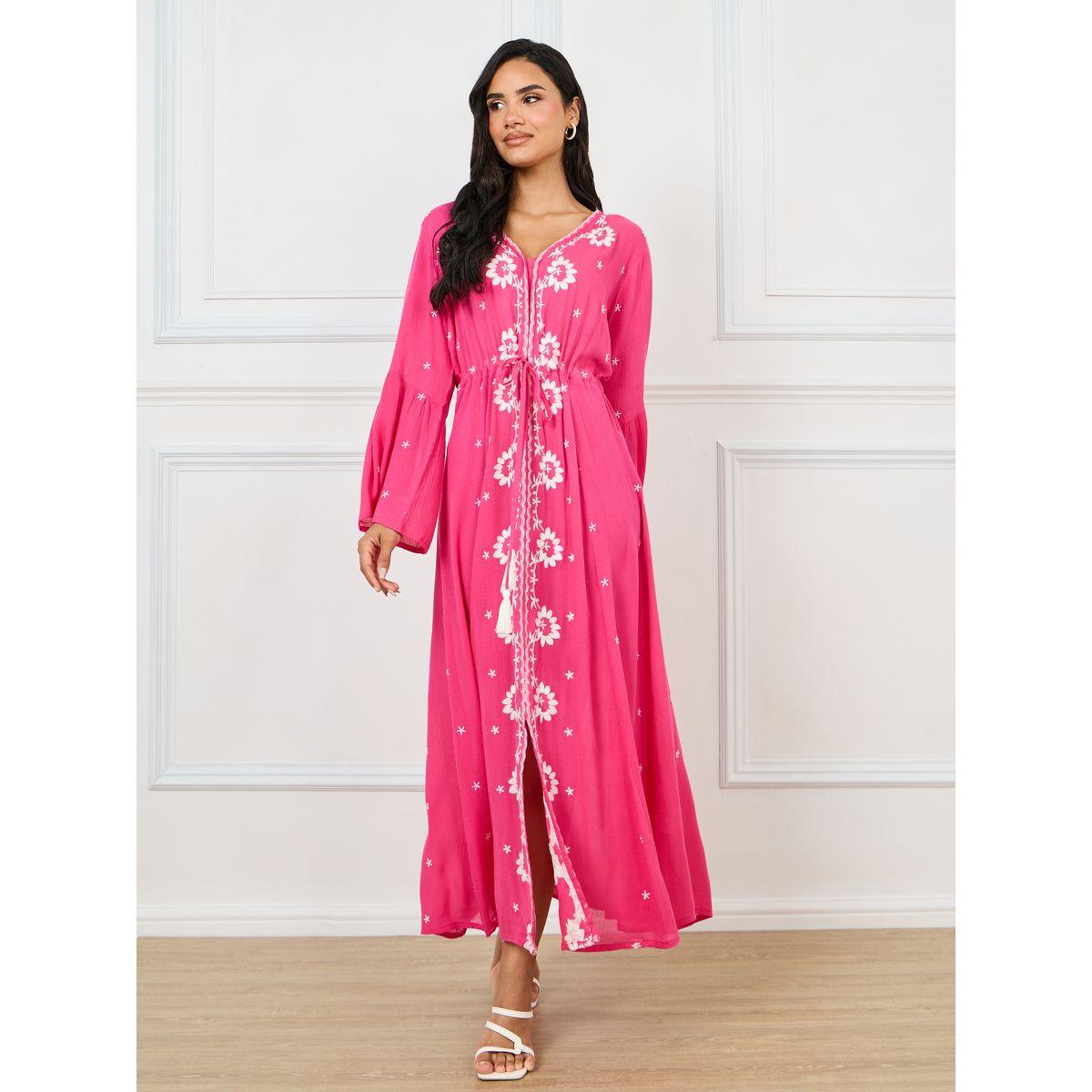 فستان طويل بتفاصيل مُطرّزة مع شراشيب-women-clothing-dresses-image-1