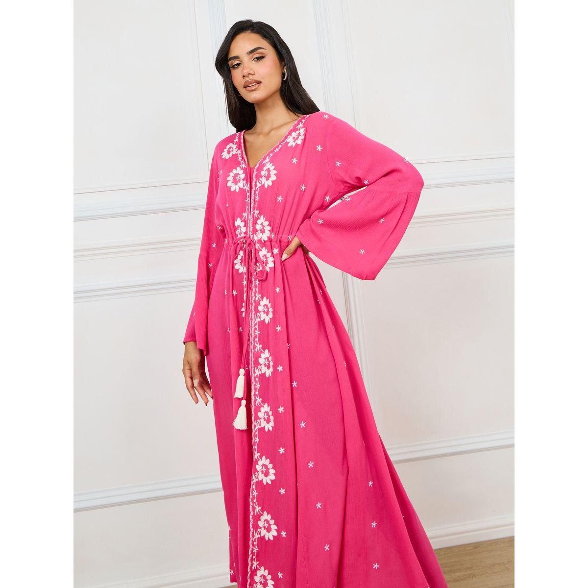 فستان طويل بتفاصيل مُطرّزة مع شراشيب-women-clothing-dresses-image-2