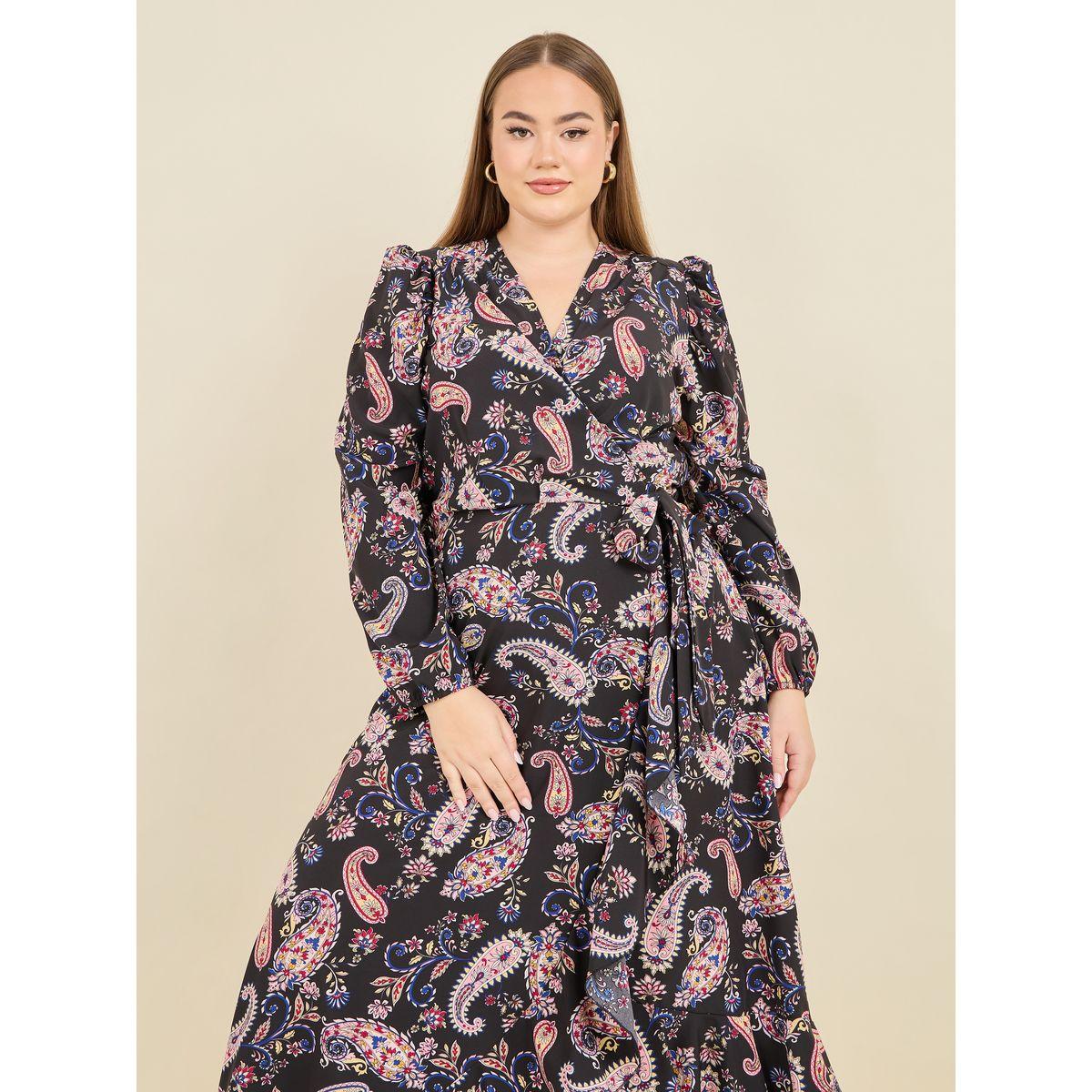 فستان ميدي بمقاس كبير مع نمط لف وكشكش-women-clothing-dresses-image-2