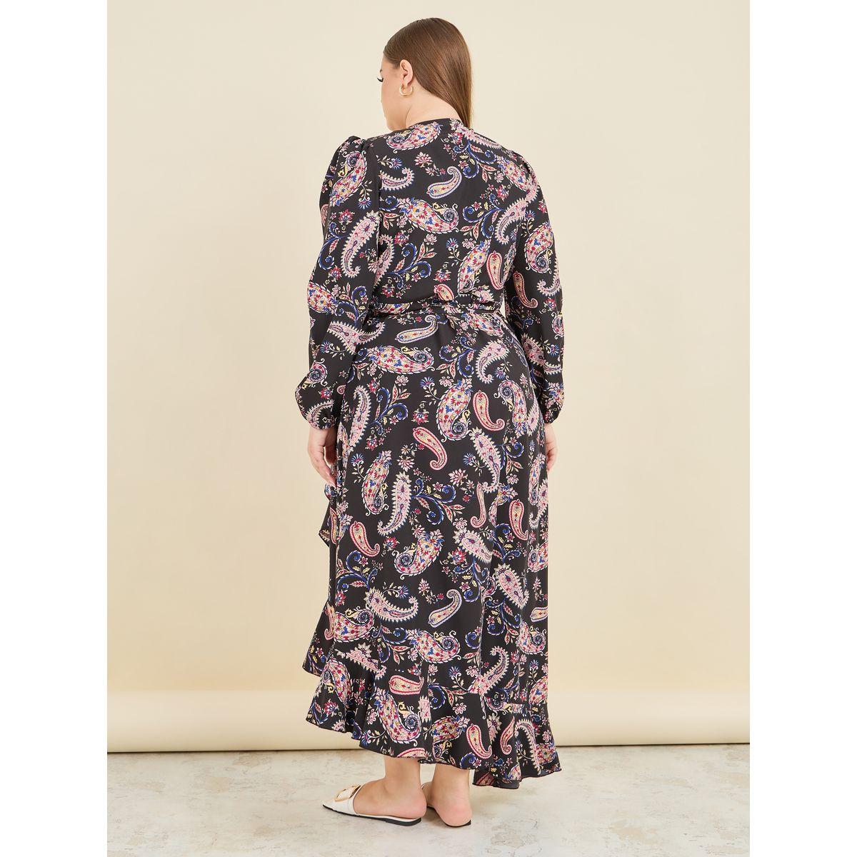 Styli Plus Paisley Print Ruffle Hem Wrap Midi Dress-women-clothing-dresses-image-4