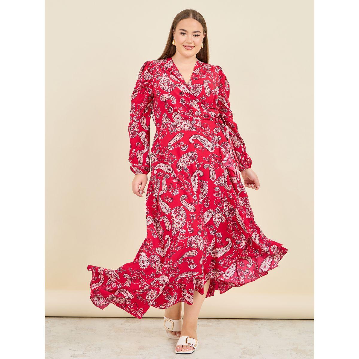 Styli Plus Paisley Print Ruffle Hem Wrap Maxi Dress-women-clothing-dresses-image-1